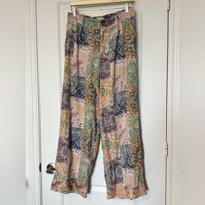 Rachel Zoe Multicoloured Paisley Pattern Patchwork 100% Linen Pants, medium